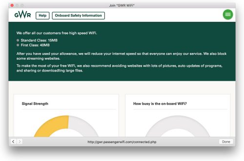 I've noticed that GWR (who were First Great Western) have started to limit their customers’ use of wifi. Three years after free wifi was introduced on their high speed trains, they’ve realised that it’s very popular and have implemented restrictions.