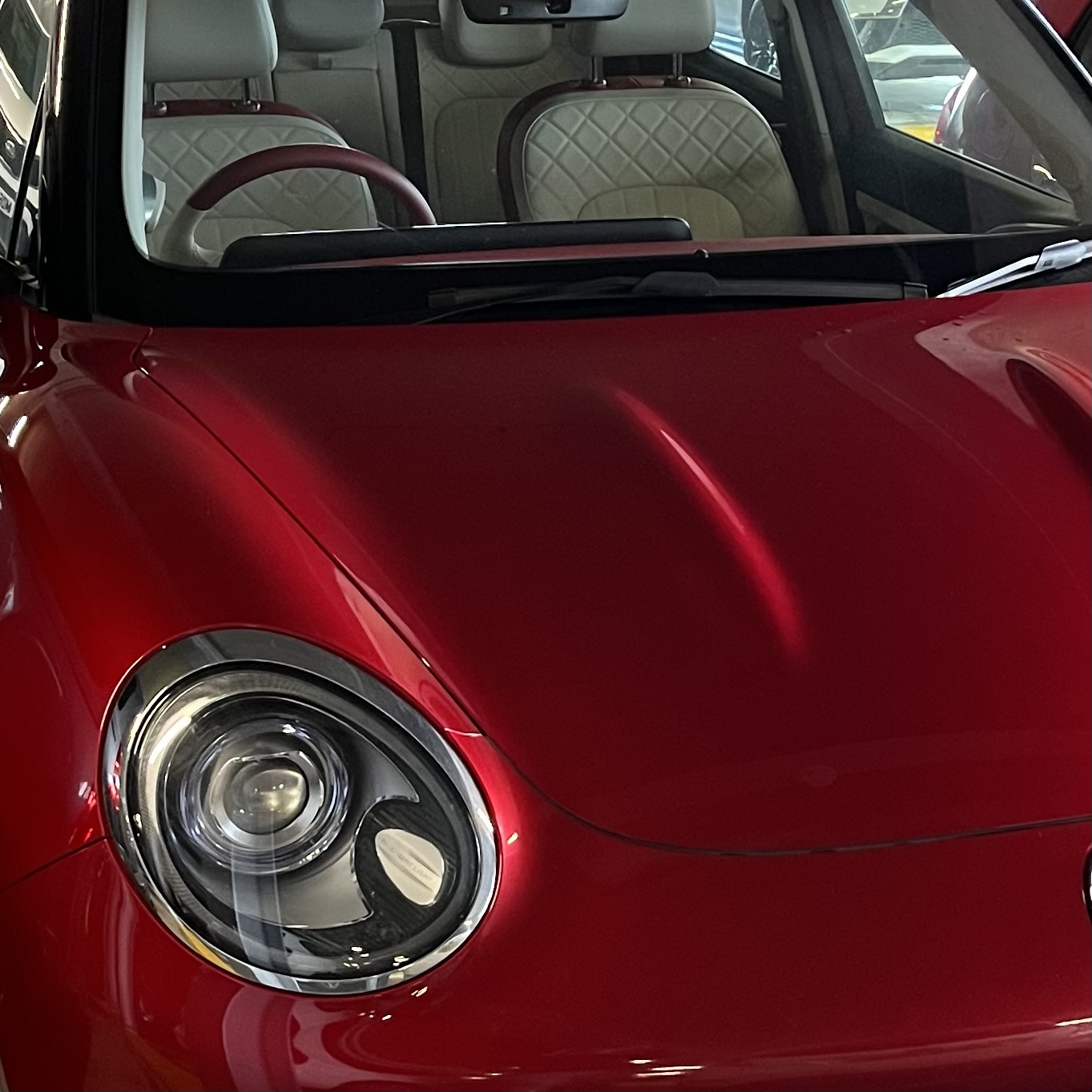 headlight of a red car